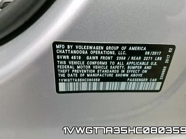 1VWGT7A35HC080359 фото 2