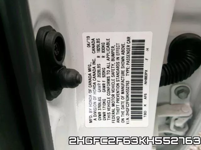 2HGFC2F63KH552763 фото 2