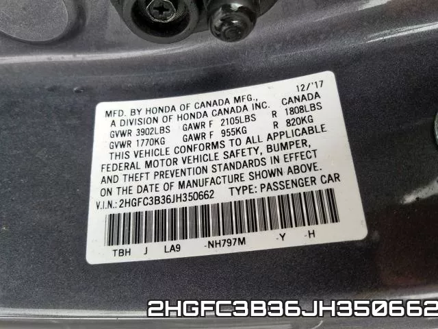 2HGFC3B36JH350662 фото 2