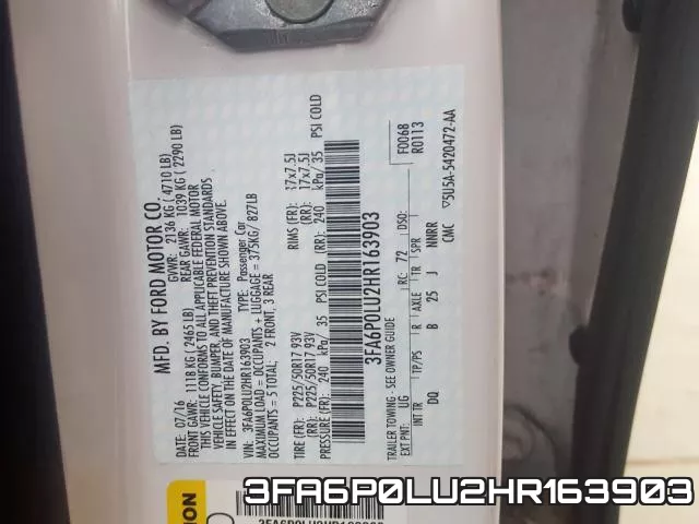 3FA6P0LU2HR163903 фото 2