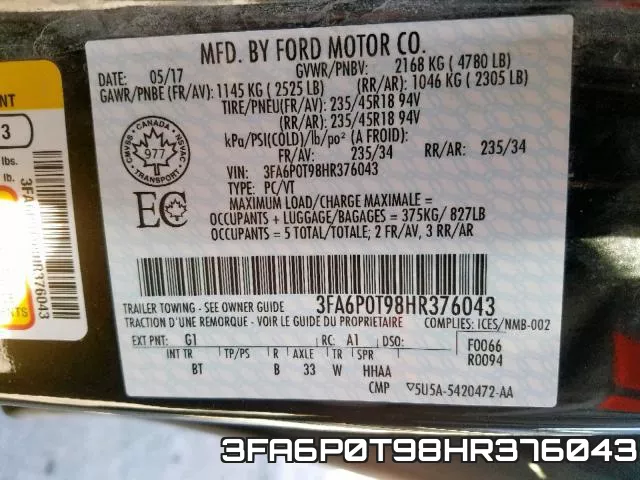 3FA6P0T98HR376043 фото 2