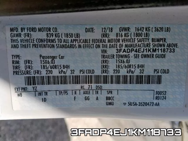 3FADP4EJ1KM118733 фото 2