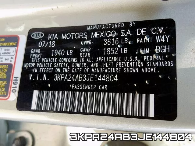 3KPA24AB3JE144804 фото 2