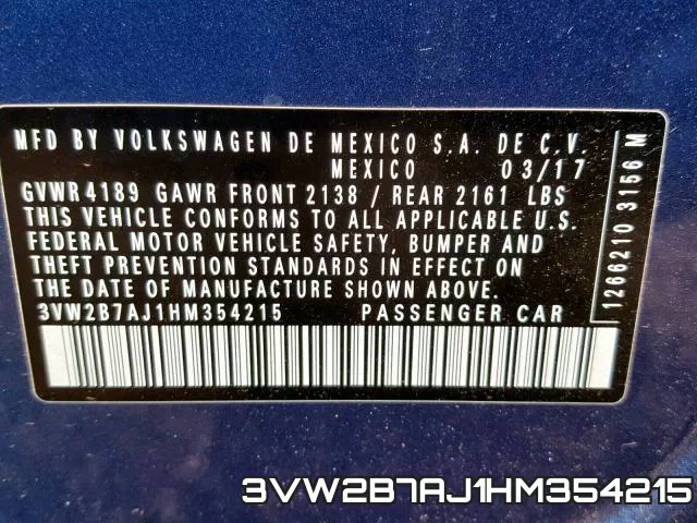 3VW2B7AJ1HM354215 фото 2