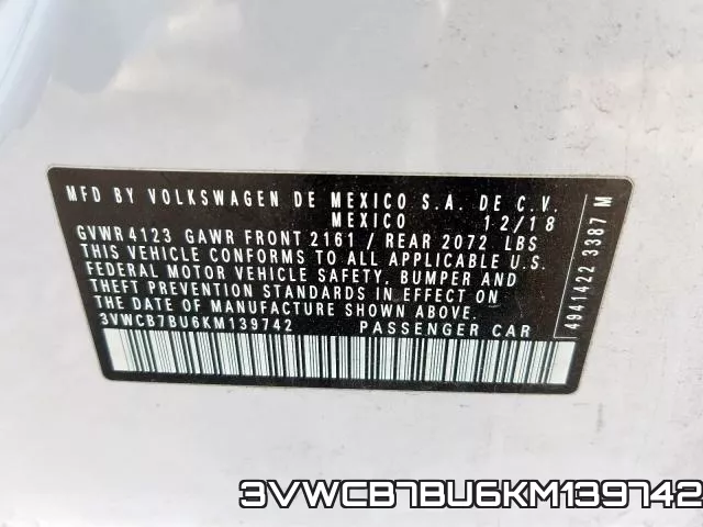 3VWCB7BU6KM139742 фото 2