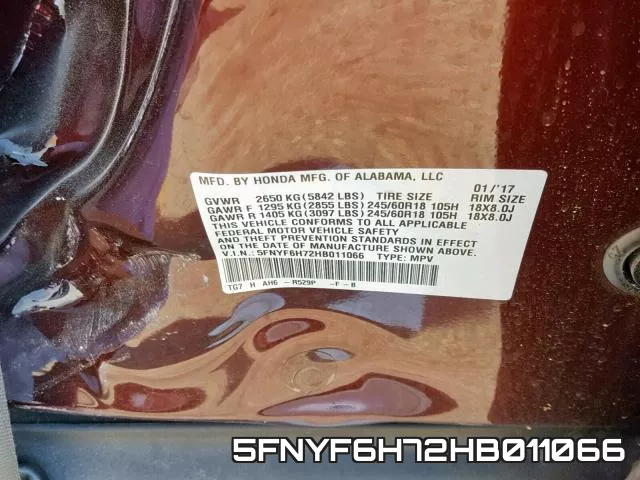 5FNYF6H72HB011066 фото 2