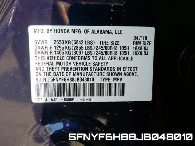 5FNYF6H88JB048010 фото 2