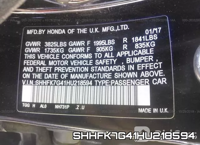 SHHFK7G41HU218594 фото 10