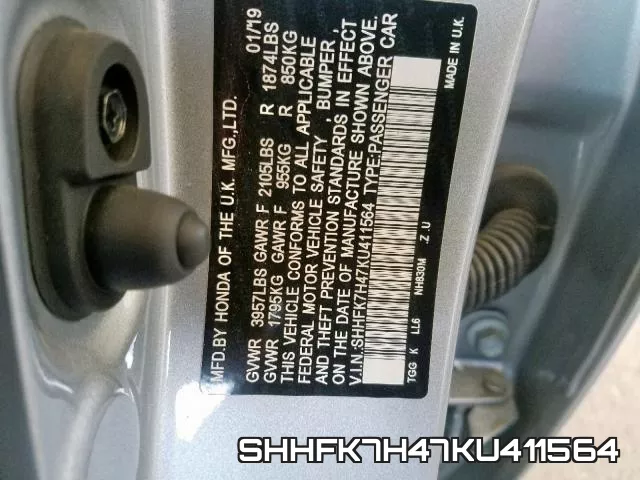 SHHFK7H47KU411564 фото 2