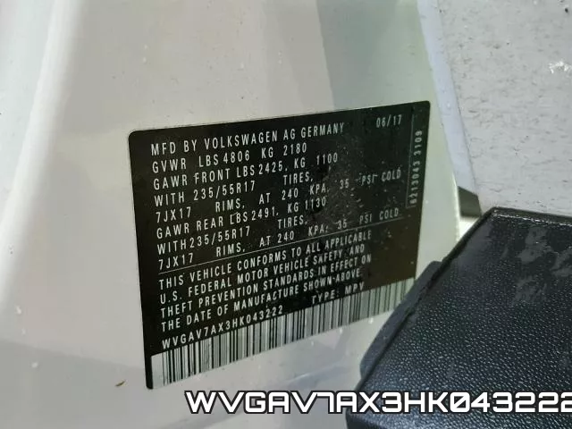 WVGAV7AX3HK043222 фото 2