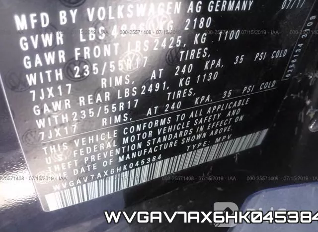 WVGAV7AX6HK045384 фото 10