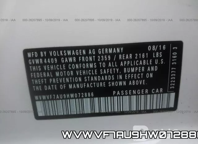 WVWVF7AU9HW072886 фото 10