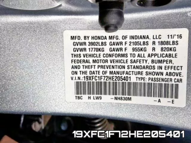 19XFC1F72HE205401 фото 2