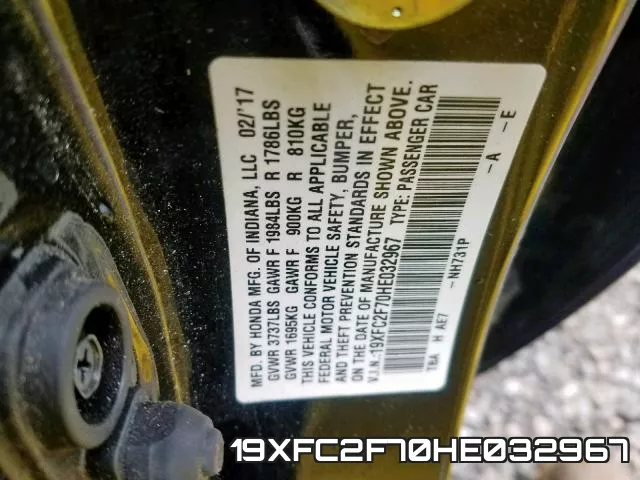 19XFC2F70HE032967 фото 2