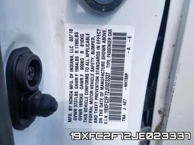 19XFC2F72JE023337 фото 2