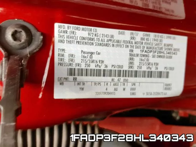 1FADP3F28HL340343 фото 2