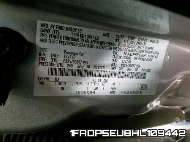 1FADP5EU8HL109442 фото 2