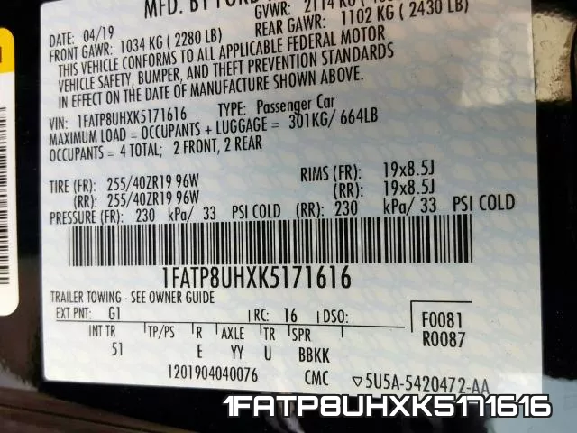 1FATP8UHXK5171616 фото 2