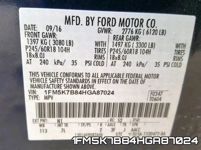 1FM5K7B84HGA87024 фото 2