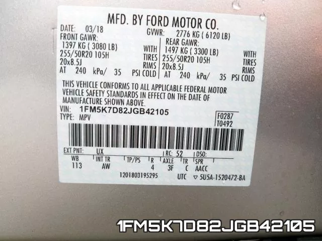 1FM5K7D82JGB42105 фото 2