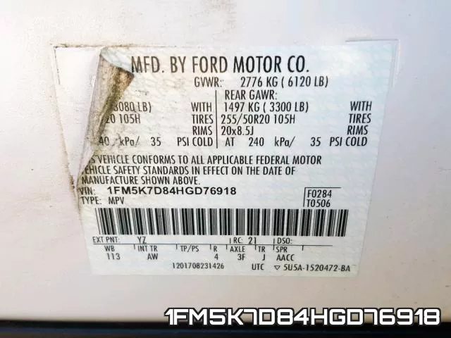 1FM5K7D84HGD76918 фото 2