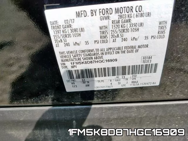 1FM5K8D87HGC16909 фото 2