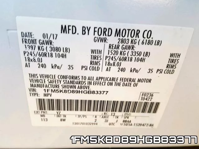 1FM5K8D89HGB83377 фото 2