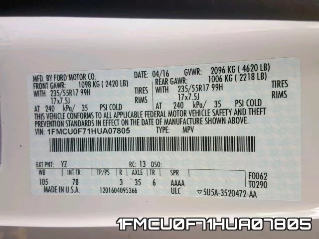 1FMCU0F71HUA07805 фото 2