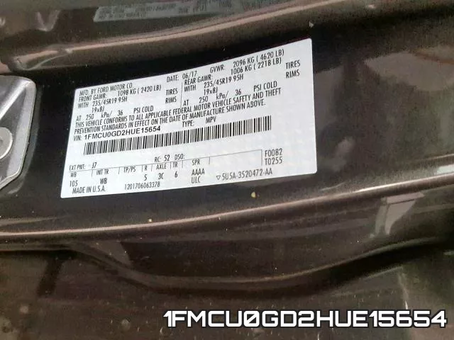 1FMCU0GD2HUE15654 фото 2