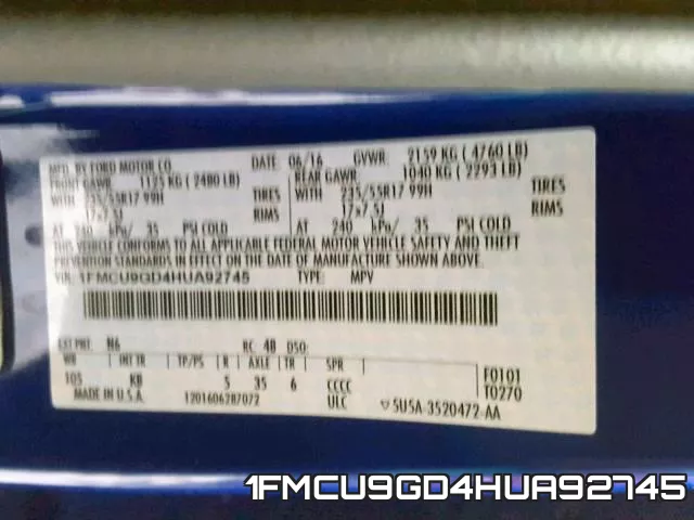1FMCU9GD4HUA92745 фото 2