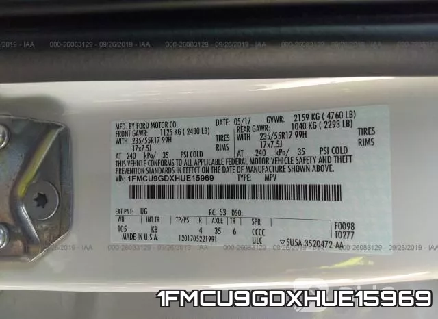 1FMCU9GDXHUE15969 фото 9