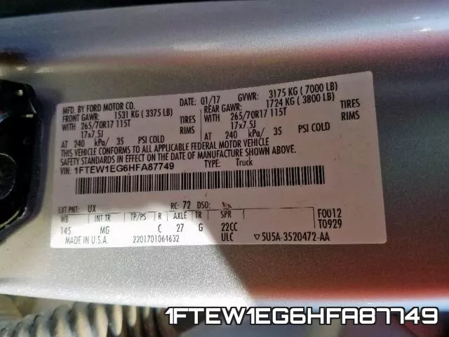 1FTEW1EG6HFA87749 фото 2