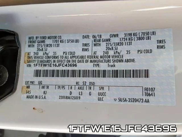 1FTFW1E16JFC43696 фото 2