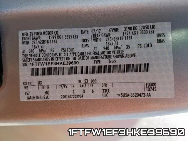 1FTFW1EF3HKE39690 фото 2
