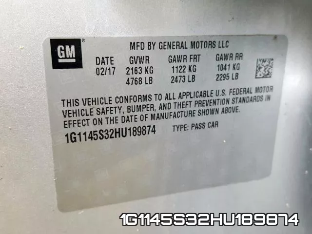 1G1145S32HU189874 фото 2