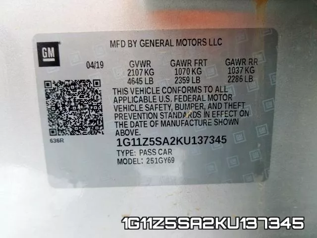 1G11Z5SA2KU137345 фото 2