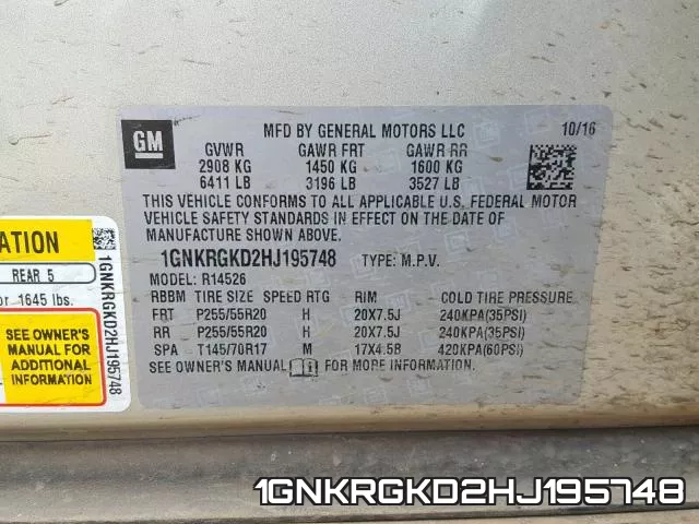 1GNKRGKD2HJ195748 фото 2