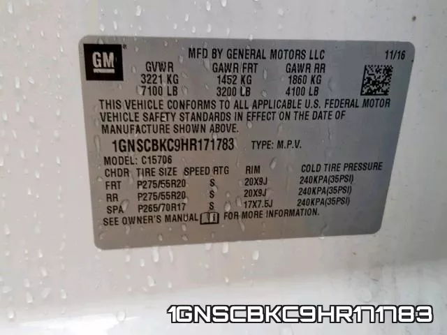1GNSCBKC9HR171783 фото 2