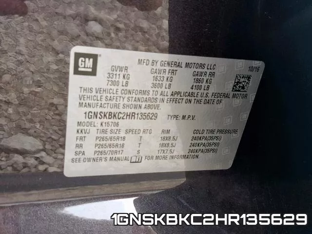 1GNSKBKC2HR135629 фото 2