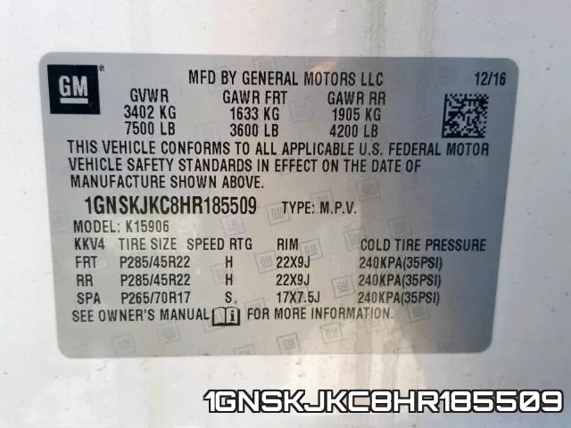 1GNSKJKC8HR185509 фото 2