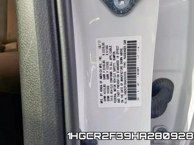 1HGCR2F39HA280928 фото 2
