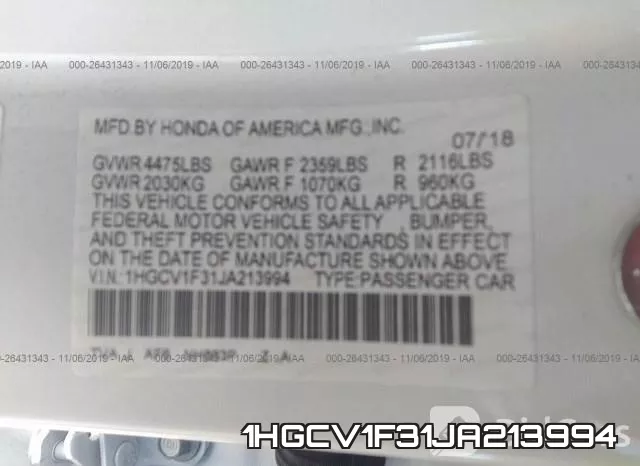 1HGCV1F31JA213994 фото 10