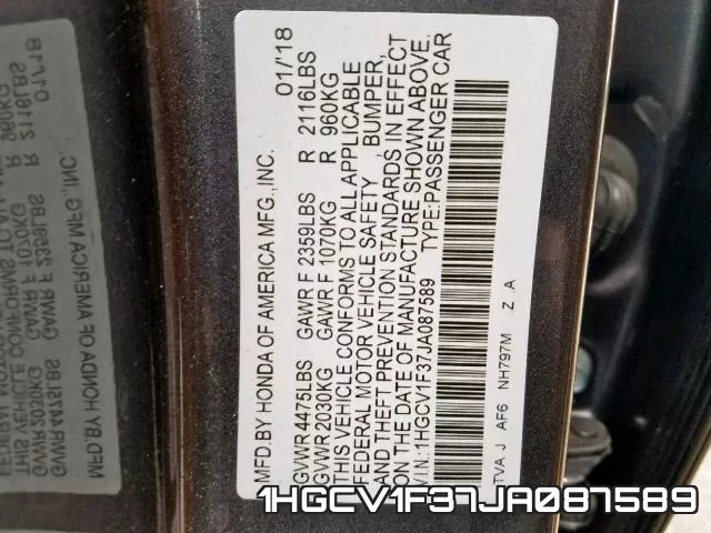 1HGCV1F37JA087589 фото 2