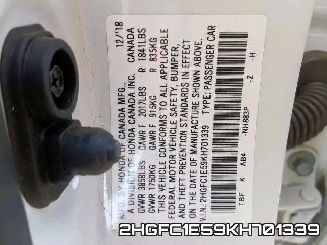 2HGFC1E59KH701339 фото 2