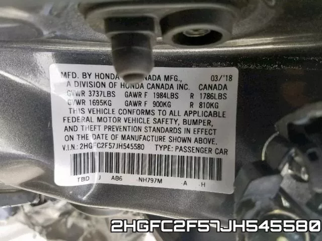 2HGFC2F57JH545580 фото 2