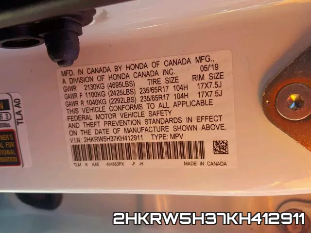 2HKRW5H37KH412911 фото 2