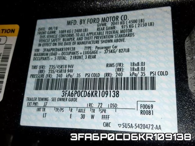 3FA6P0CD6KR109138 фото 2