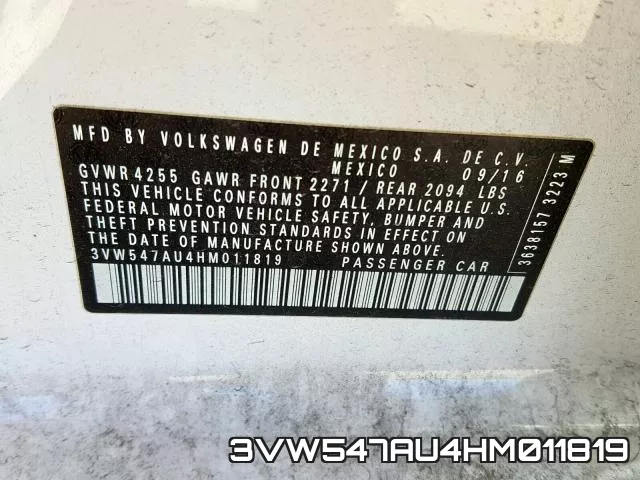 3VW547AU4HM011819 фото 2