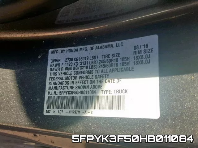 5FPYK3F50HB011084 фото 2
