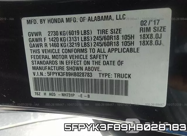 5FPYK3F89HB028783 фото 10